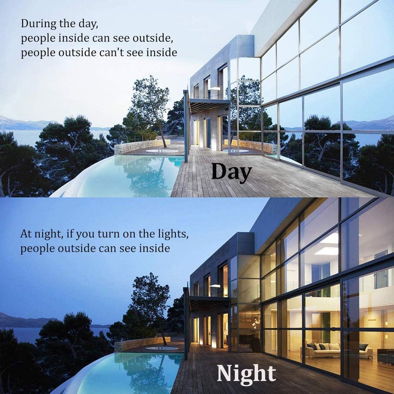 SW فيلم نافذة الخصوصية فيلم عاكس نافذة من جهة واحدة حجب الشمس، التحكم في الحرارة ومضاد للأشعة فوق البنفسجية لزجاج النوافذ، 60 بوصة × 17.7 بوصة، فضي - Image 4